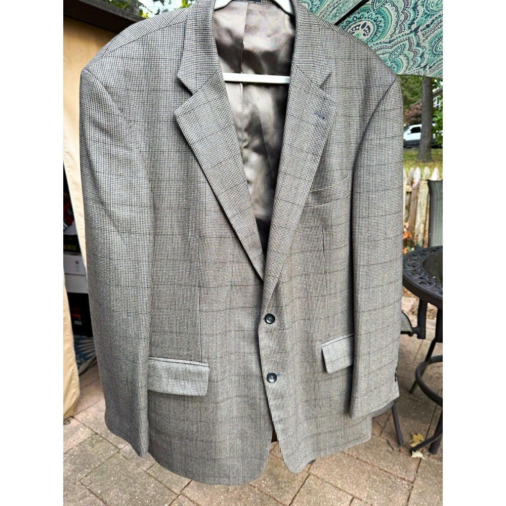 Oscar de la Renta Men’s 46L Gray Check Lambswool Cashmere 2-Button Sport Coat